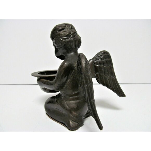 Vintage Bronze Cherub Angel Incense cone burner Candle holder Figurine - Picture 6 of 11